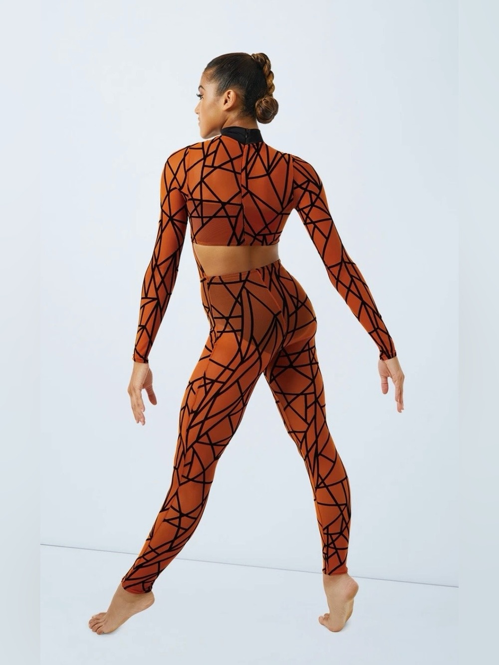 Weissman Flocked Geometric Long Sleeve Unitard Dance Costume Size Small (SA)